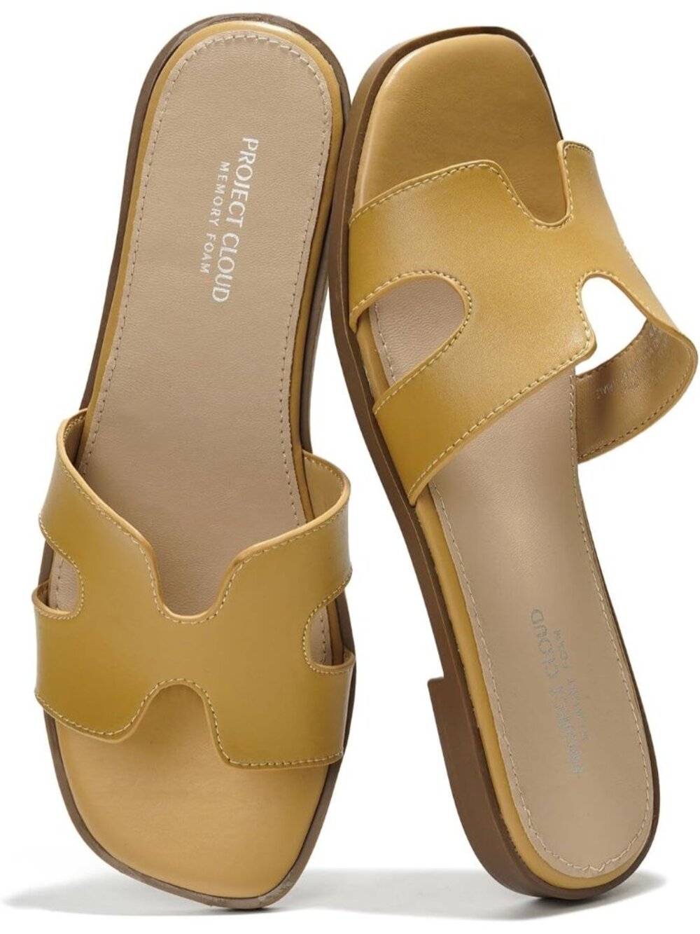 Women's Nude Genuine Leather Sandals Flat Slides Mules Memory Foam Footwear